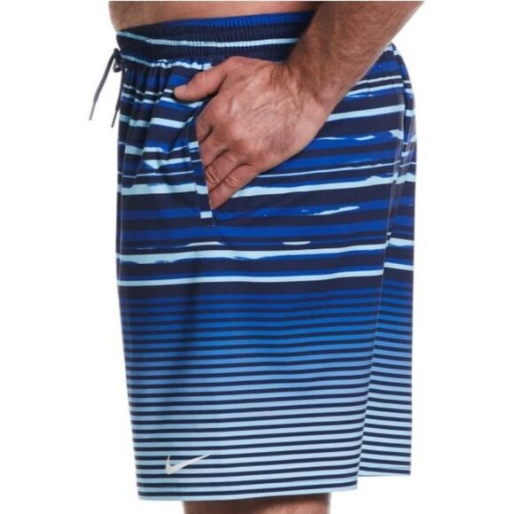 Nike Blue Fade Stripe Breaker 9" Swim Trunks Bathing Suit w/ Pockets Men's M NEW - Picture 3 of 12